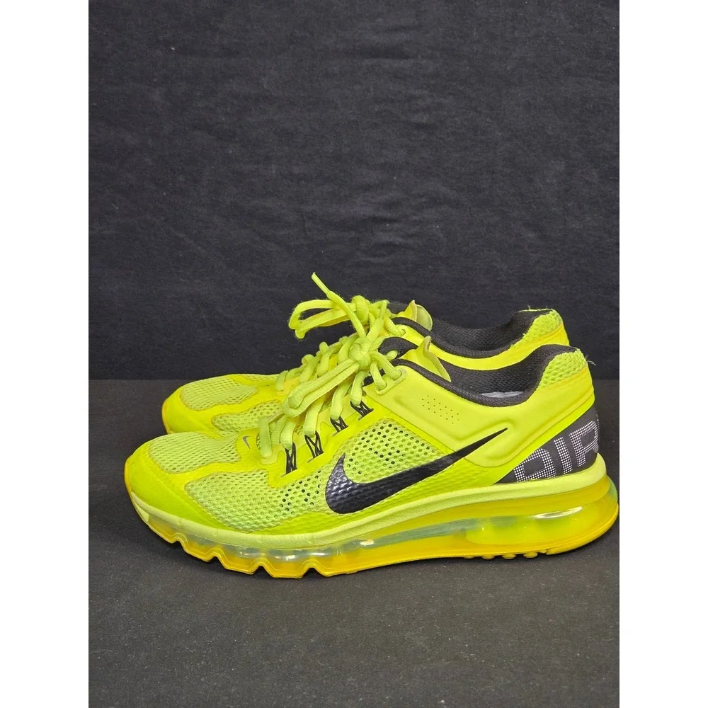 Nike Air Max 2013 Volt Yellow Black Kids Running Shoes 555426-700 7Y